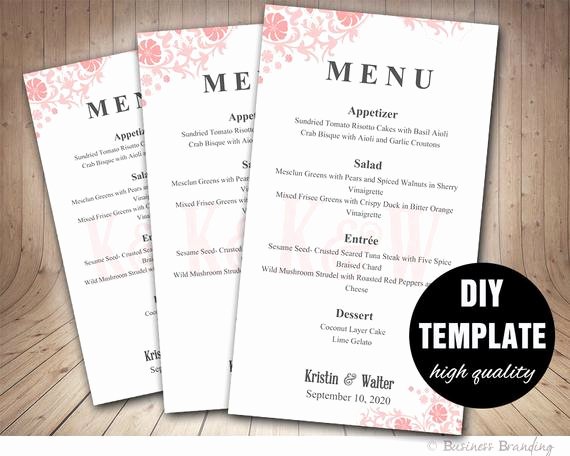 Diy Wedding Menu Template Luxury Pink Wedding Menu Card Template Diy Printable Menu Cardpink