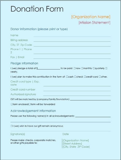 Donation form Template Word Fresh Donation form Template