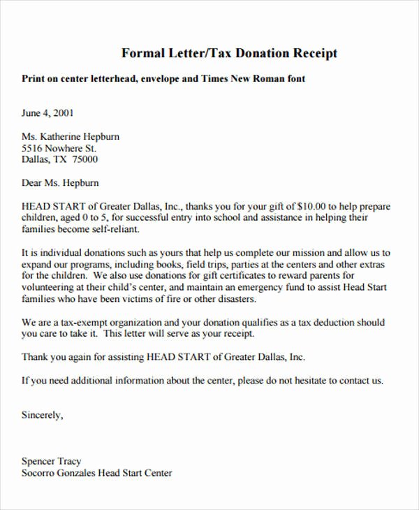 Donation Receipt Letter Template Lovely 38 Donation Letter Examples