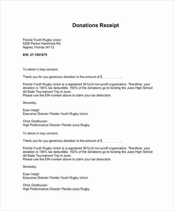 Donation Tax Receipt Template New 8 Sample Donation Receipt Letters