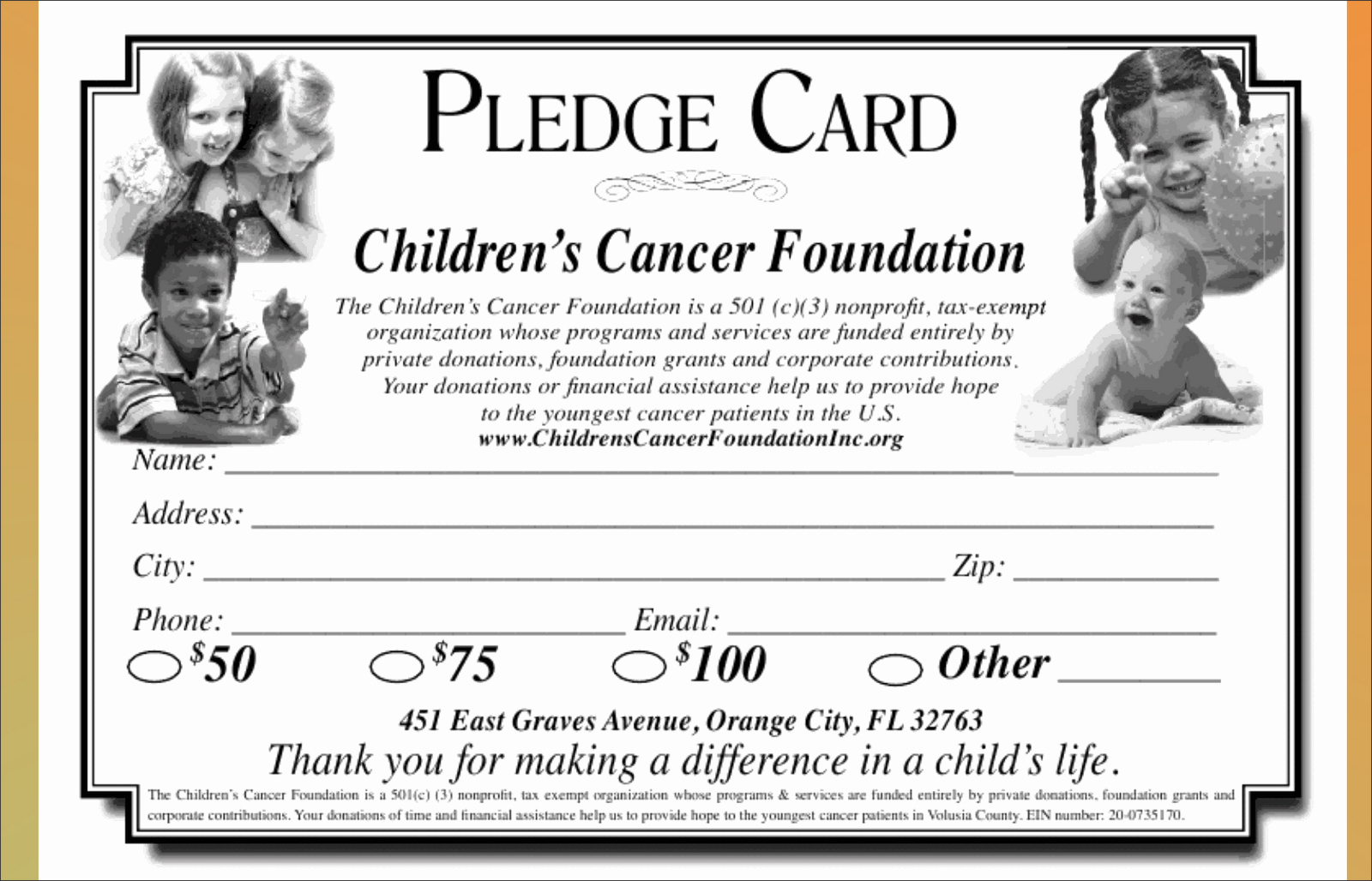 Donor Pledge Card Template Unique Childhood Cancer Foundation Inc Pledge Card for 2011