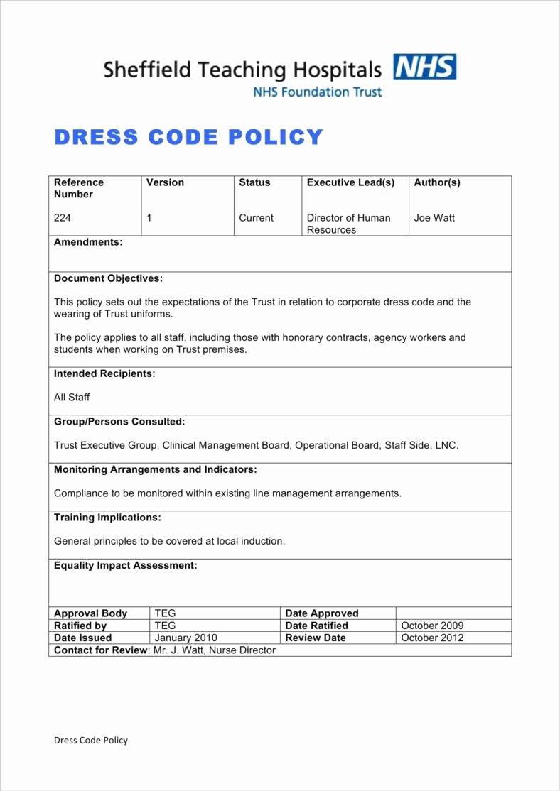 Dress Code Policy Template Beautiful 2 Dress Code Policy Templates Pdf