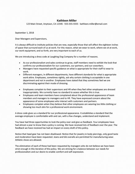Dress Code Policy Template New Professional Dress Code Policy Letter Examples Uk for
