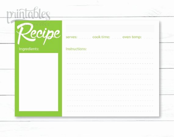 Editable Recipe Card Template Elegant Printable Recipe Card Green Recipe Cards Editable