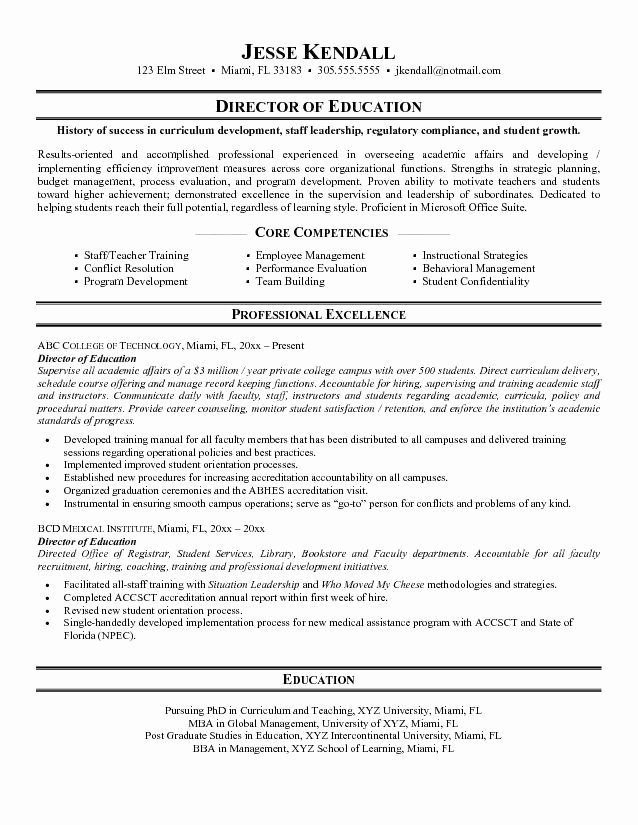 Education Resume Template Free Inspirational Sample Resume for Education