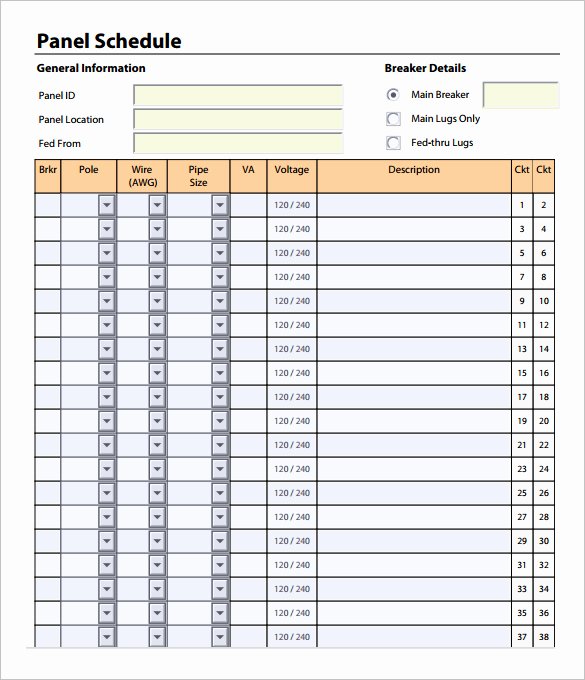 Electric Panel Schedule Template Unique Panel Schedule Template Word Excel