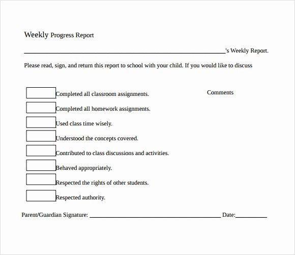 Elementary Progress Report Template Awesome 13 Sample Weekly Progress Reports