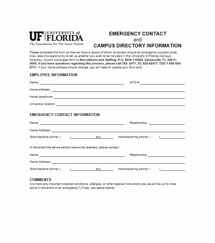 Emergency Contact form Template Beautiful 54 Free Emergency Contact forms [employee Student]