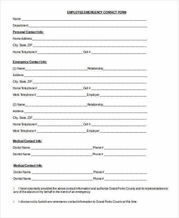Emergency Contact form Template Luxury 8 Sample Emergency Contact forms – Pdf Doc