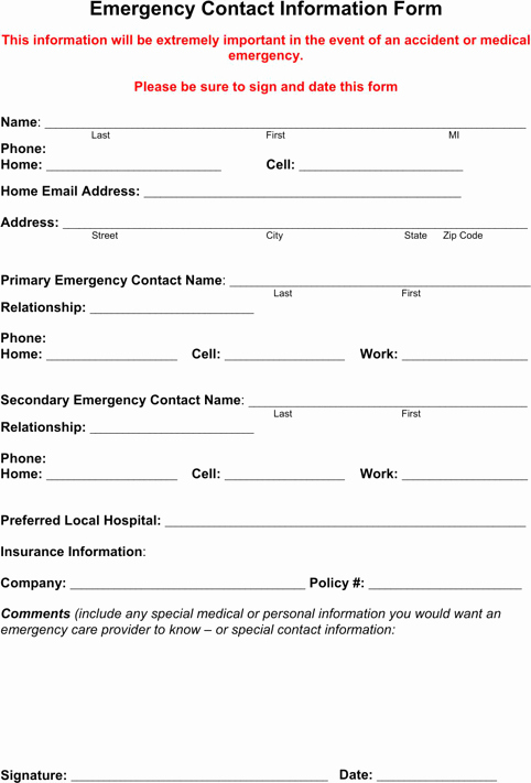 Emergency Contact form Template New Download Emergency Contact form for Free formtemplate