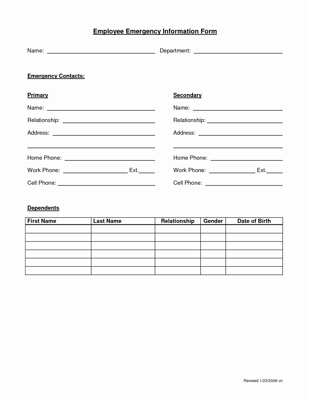 Emergency Contact form Template Unique Employee Emergency form