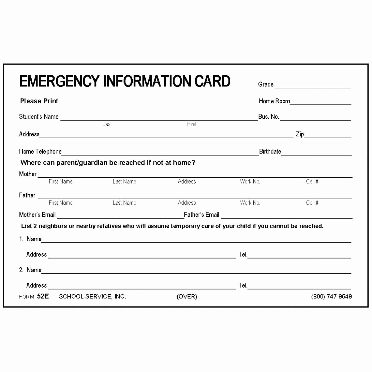 Emergency Information Card Template Elegant 52e Emergency Information Card 4 X 6 Size