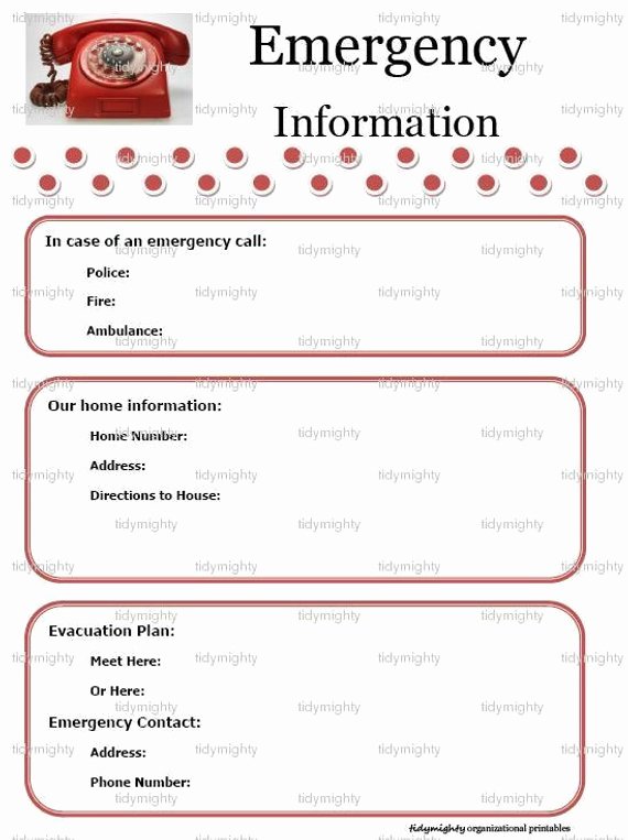 Emergency Information Card Template Fresh Emergency Information Contacts List Printable Pdf by