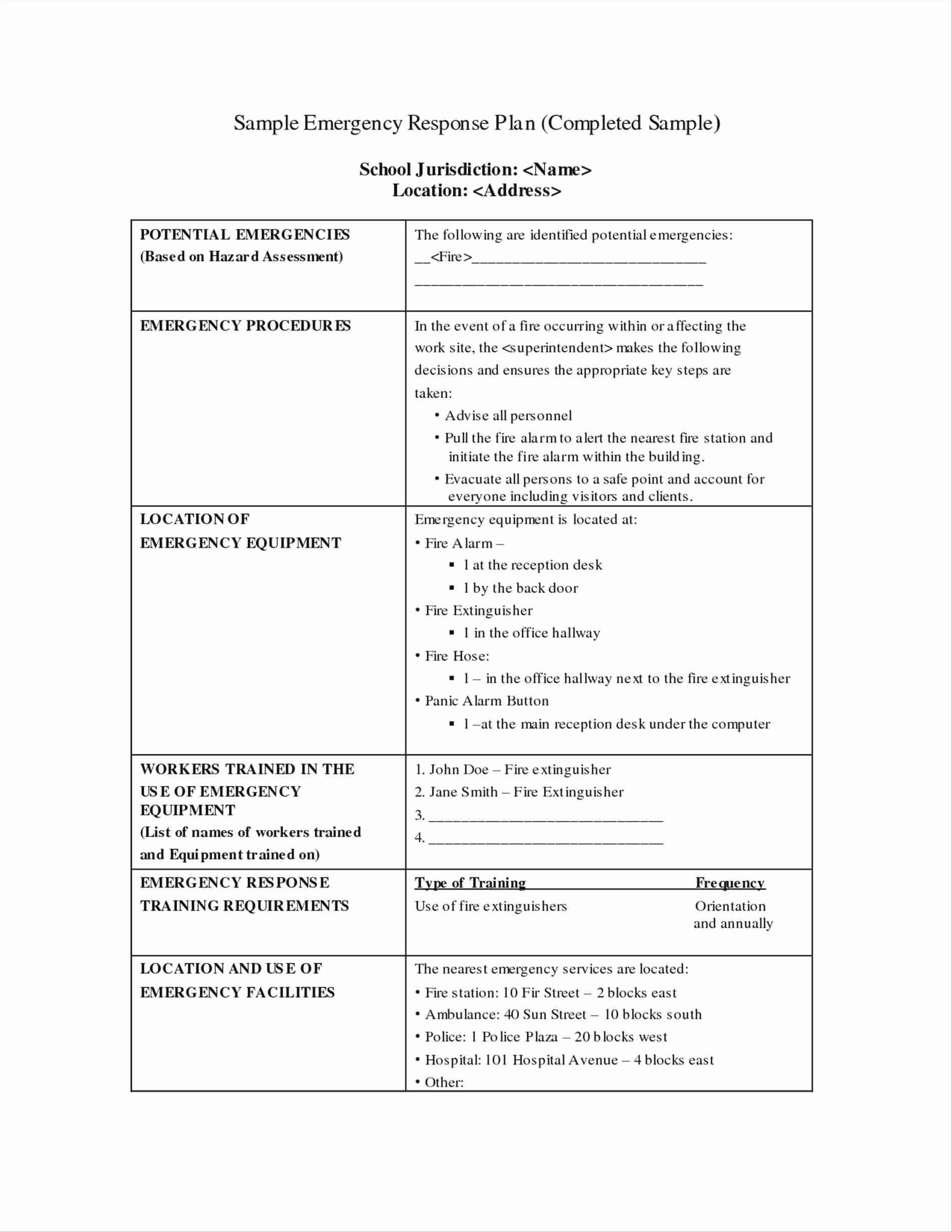 Emergency Operations Plan Template Unique Lovely School Emergency Operations Plan Template