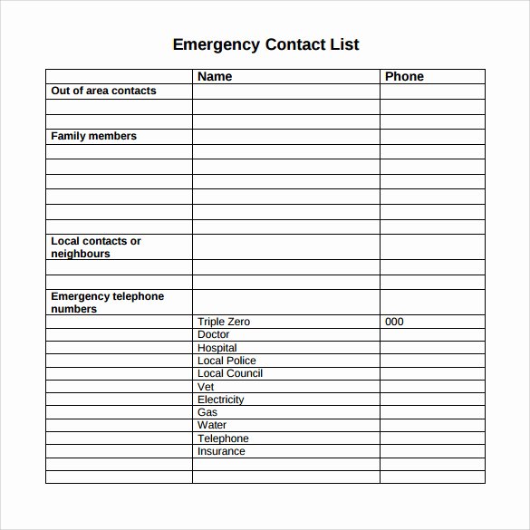 Emergency Phone Number Template Elegant 13 Contact List Templates – Pdf Word