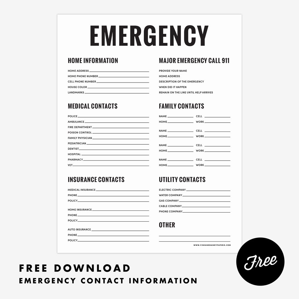 Emergency Phone Number Template Inspirational 7 Best Of Printable Emergency Contact List