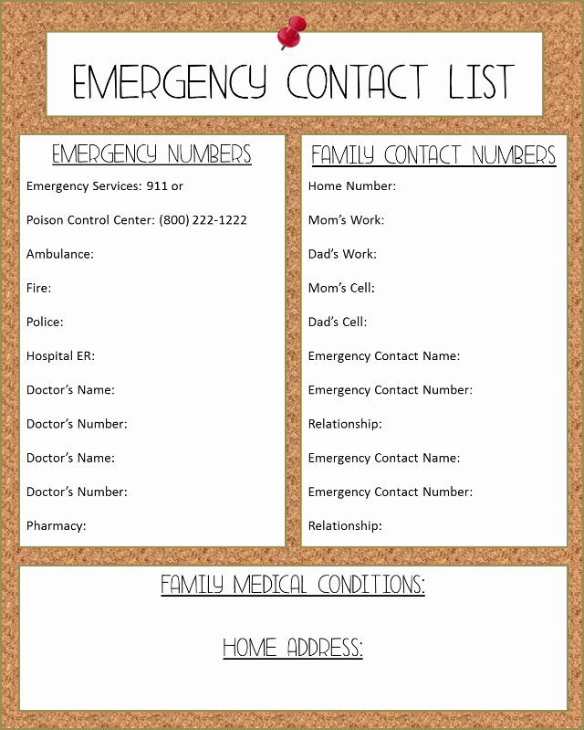 Emergency Phone Numbers Template Beautiful 6 Best Of Free Printable Emergency Contact List