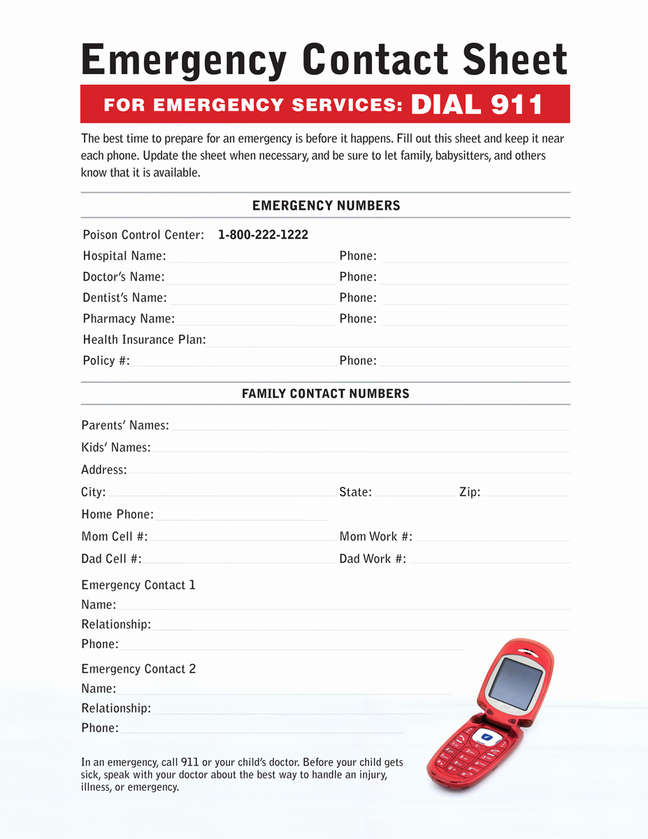 Emergency Phone Numbers Template Beautiful Babysitting Emergency Contact Sheet
