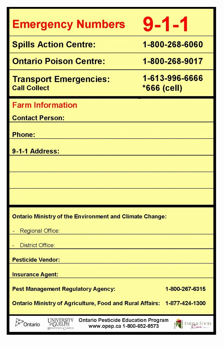 Emergency Phone Numbers Template Beautiful Farm Worker Safety