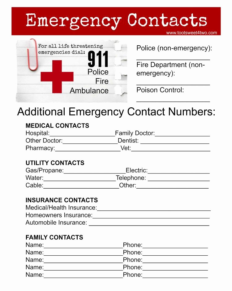 Emergency Phone Numbers Template Elegant Emergency Contact Sheet are You Ready toot Sweet 4 Two