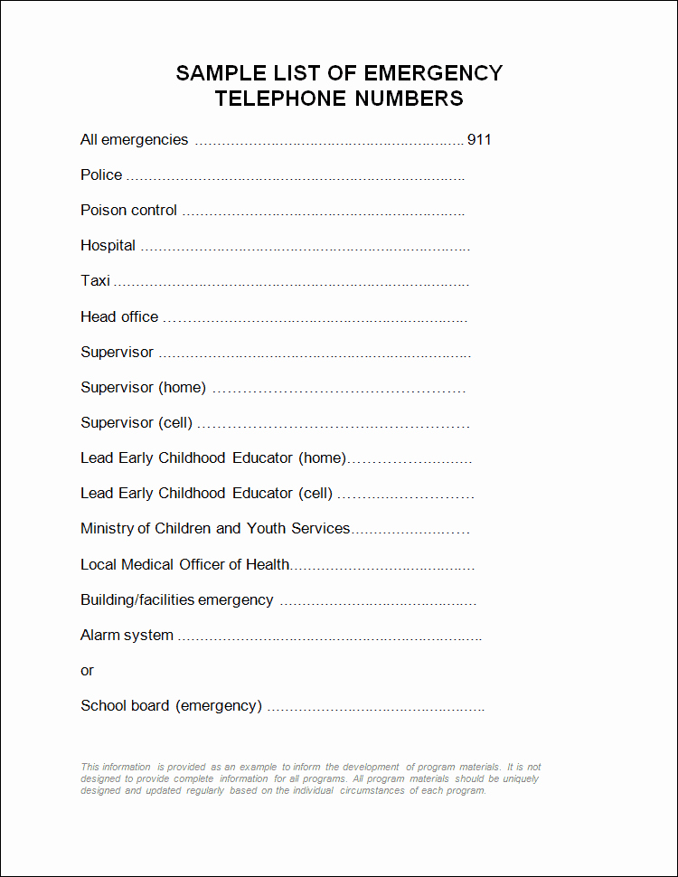 Emergency Phone Numbers Template Fresh Emergency Phone Numbers List