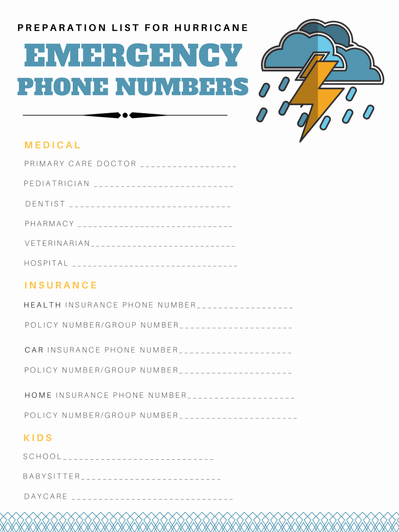 Emergency Phone Numbers Template Unique Hurricane Preparation Supplies &amp; Checklist