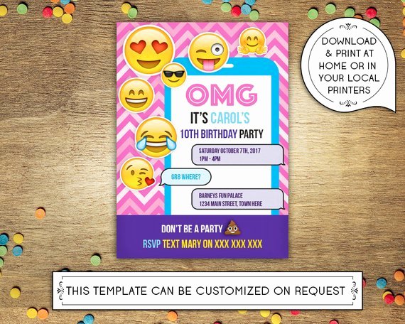 Emoji Invitation Template Free Fresh Diy Printable 5x7 Birthday Party Invitation Template Emoji