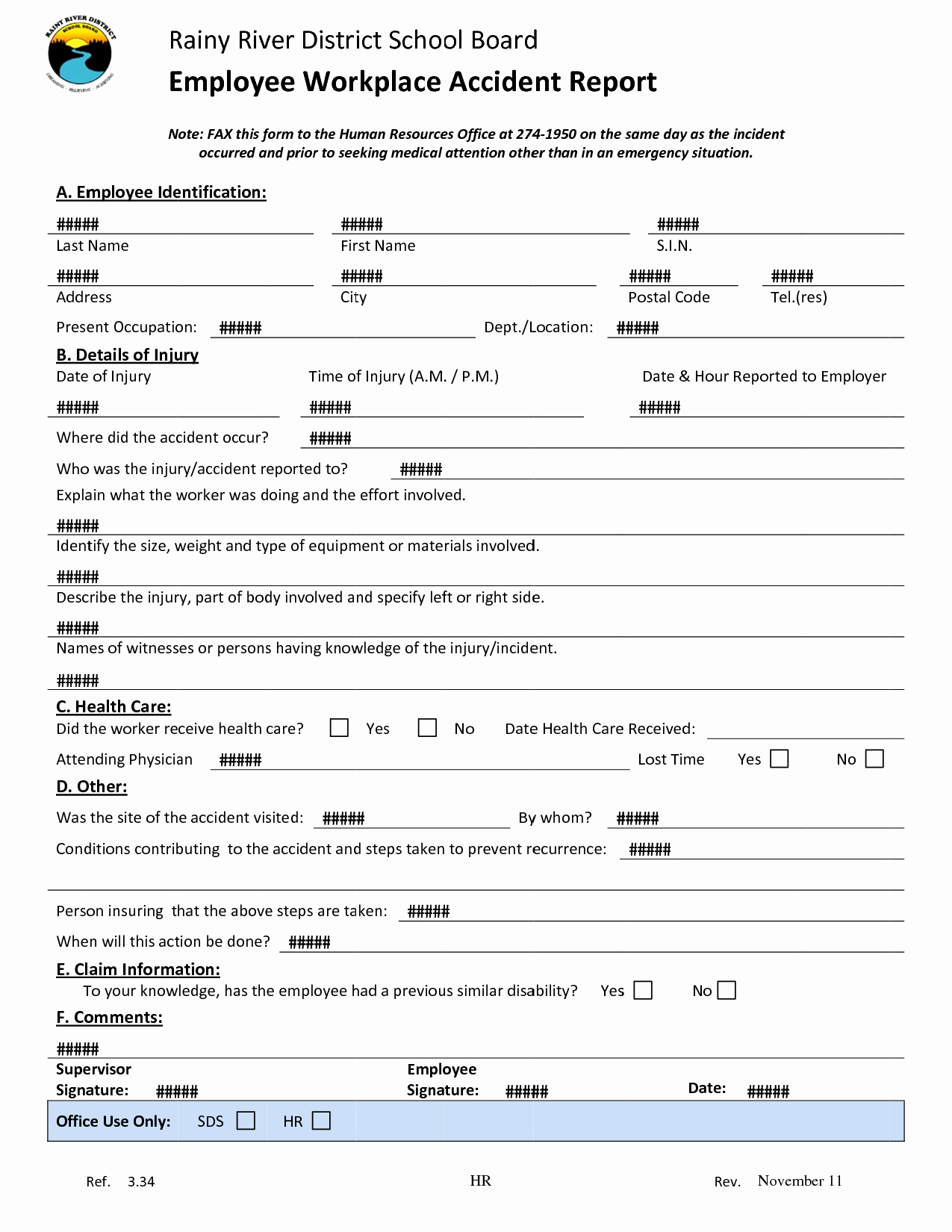 Employee Accident Report Template Best Of Best S Of Industrial Accident Report form Template