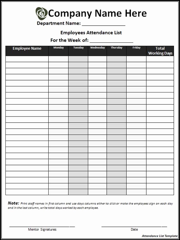 Employee attendance Record Template Awesome 10 Best Of Daily attendance Checklist Classroom