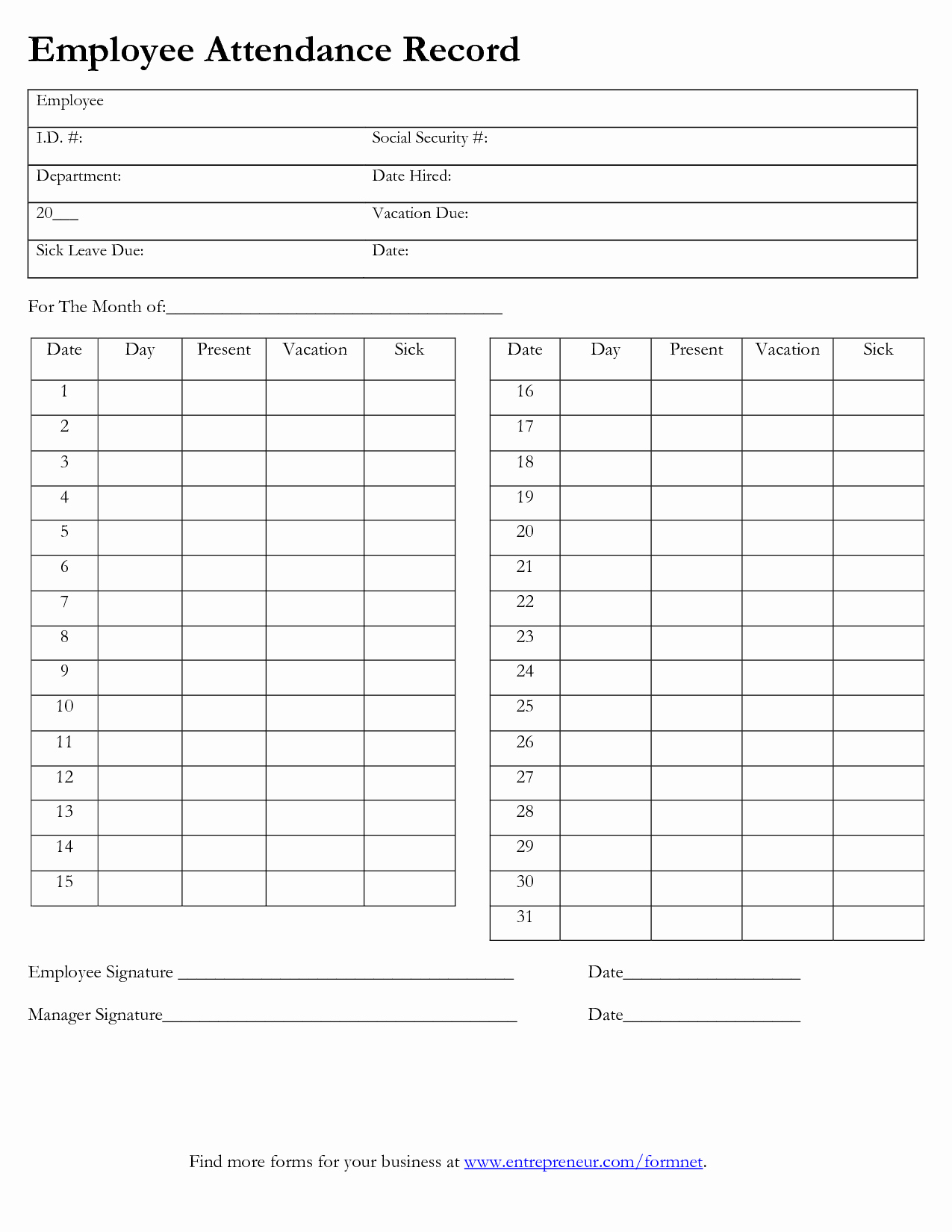 Employee attendance Record Template Lovely Employee attendance Record