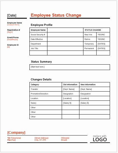 Employee Change form Template Best Of Employee Status Change form Template