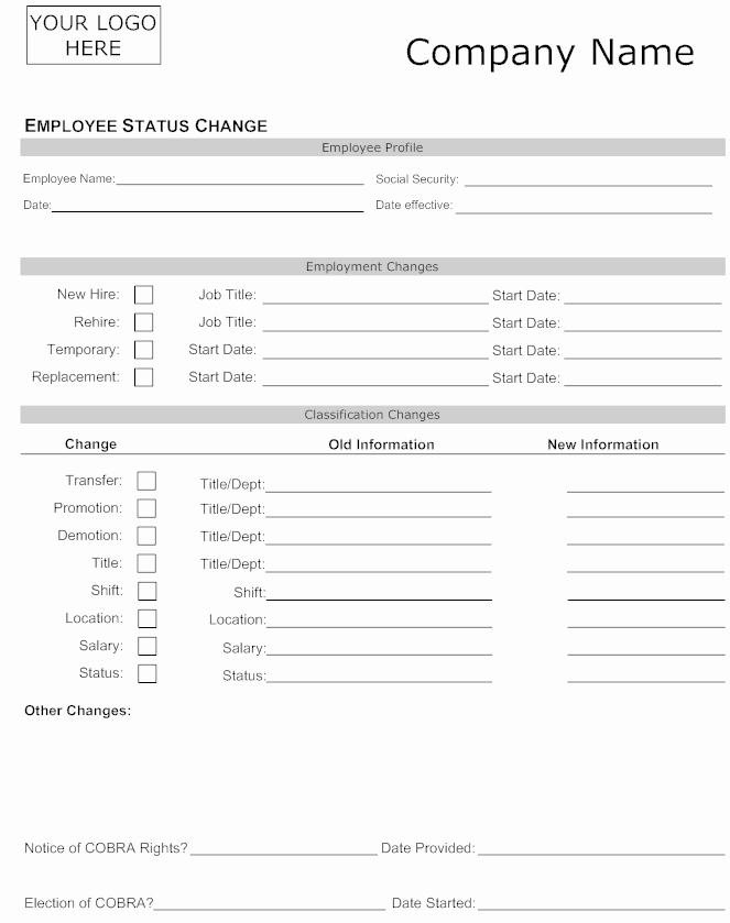 Employee Change form Template Best Of Employee Status Change forms