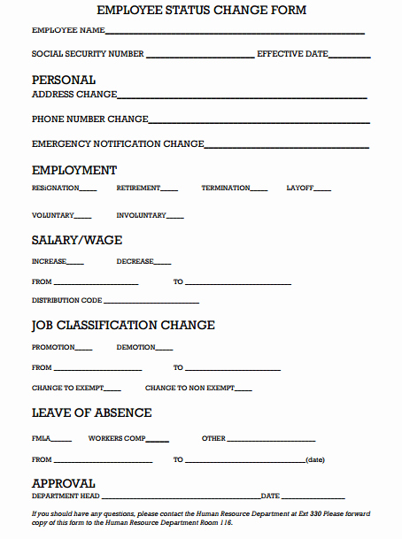 Employee Change form Template New 6 Employee Status Change forms Word Excel Templates