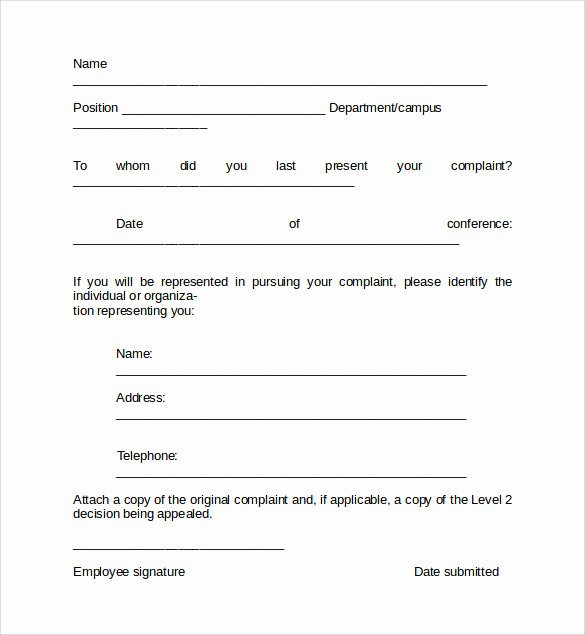 Employee Complaint form Template Beautiful Sample Employee Plaint forms 8 Download Free