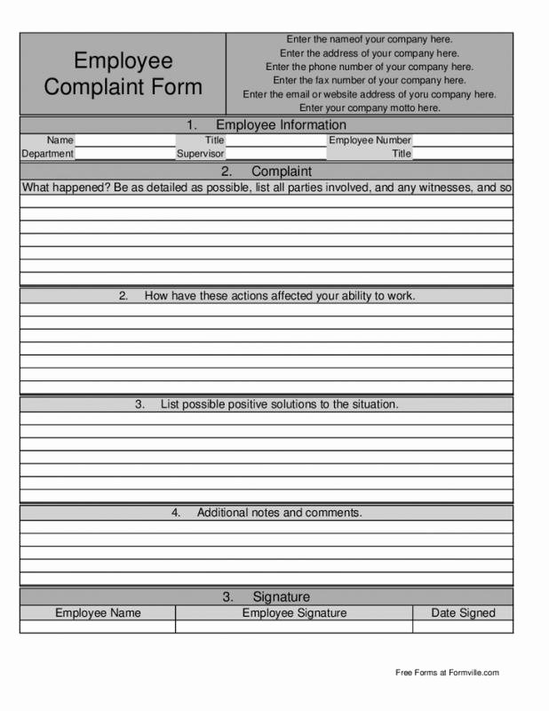Employee Complaint form Template Best Of Employee Plaint form