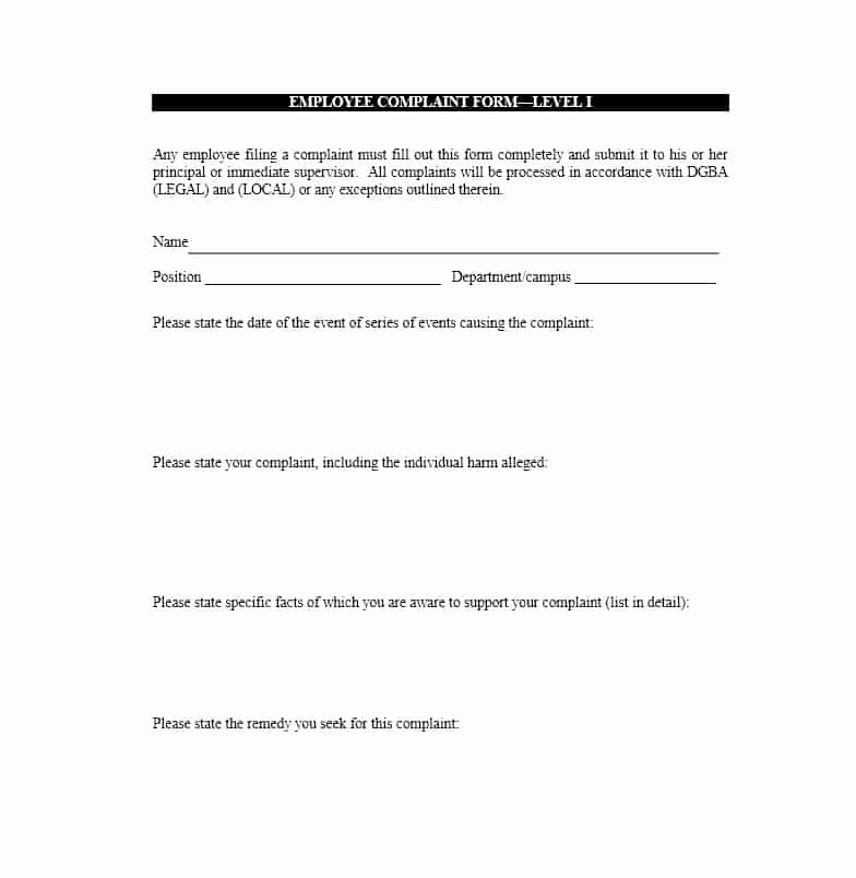 Employee Complaint form Template Fresh 49 Employee Plaint form &amp; Letter Templates Template