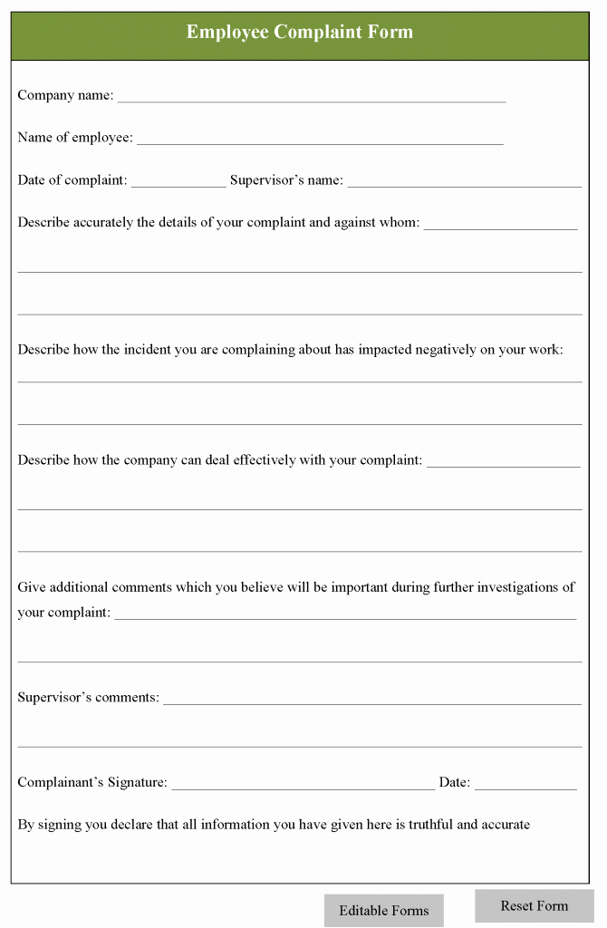 Employee Complaint form Template Fresh Employee Plaint form