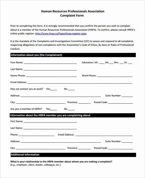 Employee Complaint form Template Inspirational 23 Hr Plaint forms Free Sample Example format