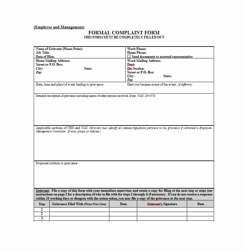 Employee Complaint form Template Inspirational 4 5 Plaint Letter format