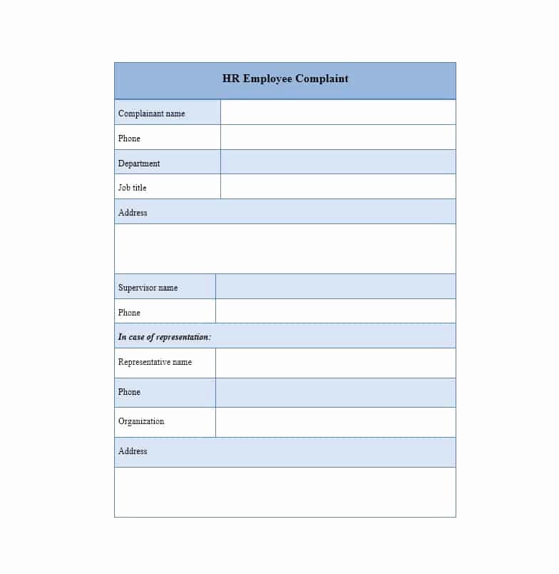 Employee Complaint form Template Inspirational 49 Employee Plaint form &amp; Letter Templates Template