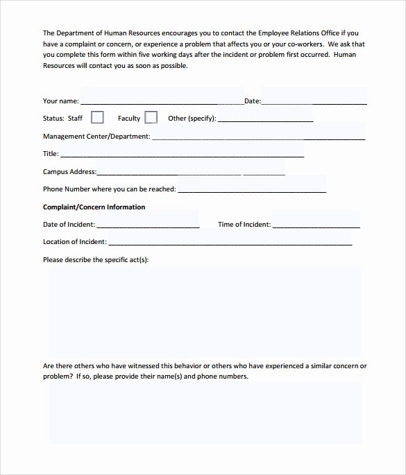 Employee Complaint form Template Inspirational 8 Employee Plaint form Templates to Download