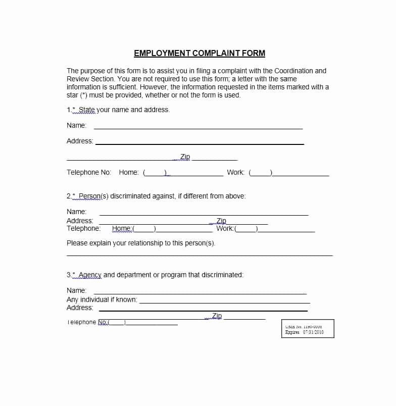 Employee Complaint form Template Unique 49 Employee Plaint form &amp; Letter Templates Template