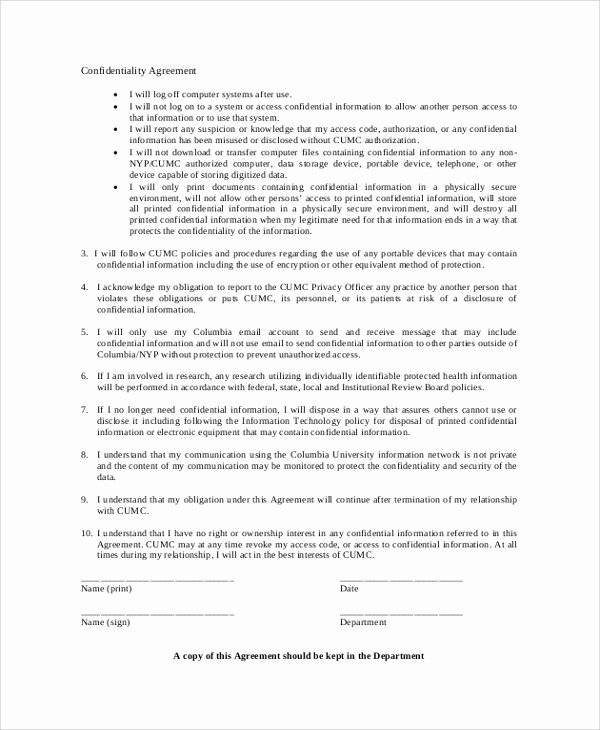 Employee Confidentiality Agreement Template Best Of 8 Sample Employee Confidentiality Agreements