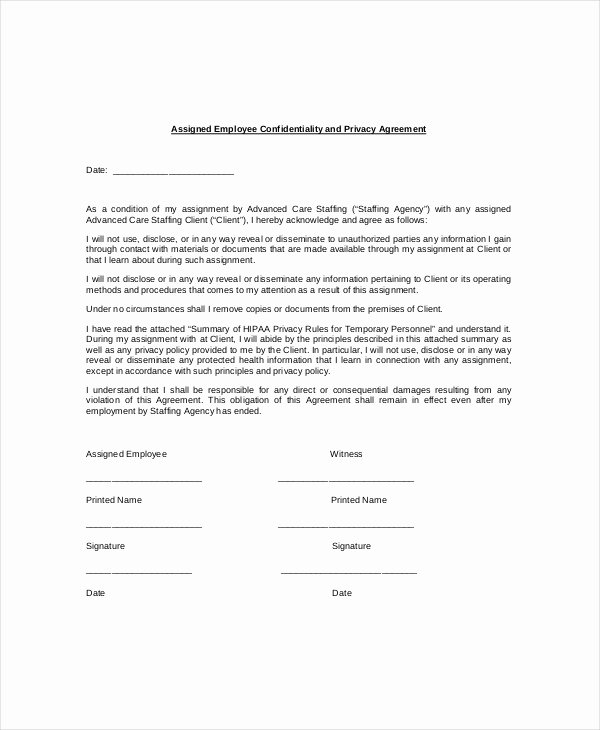 Employee Confidentiality Agreement Template Inspirational 9 Employee Confidentiality Agreement Templates &amp; Samples