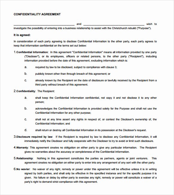 Employee Confidentiality Agreement Template Luxury Confidentiality Agreement Template