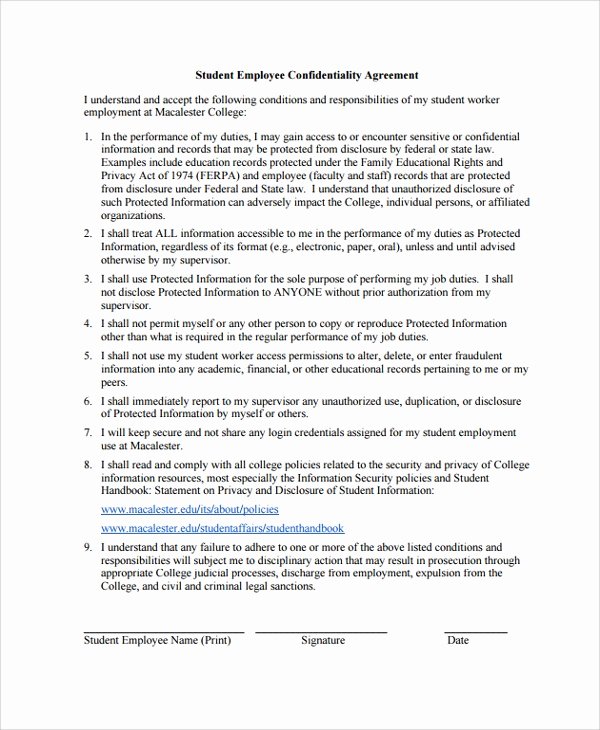 Employee Confidentiality Agreement Template Unique 8 Sample Employee Confidentiality Agreements