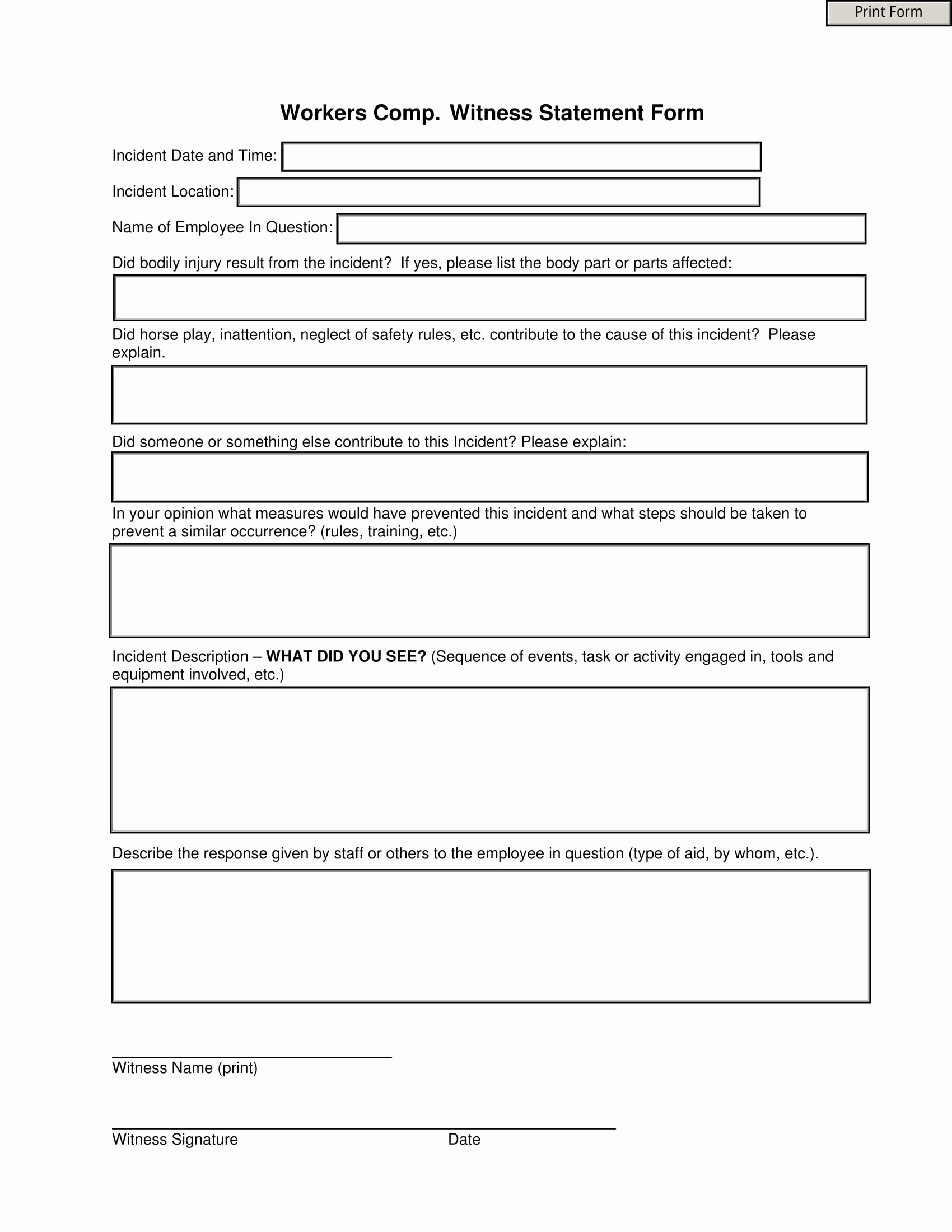 Employee Conflict Resolution Template Elegant 14 Employee Witness Statement forms Free Word Pdf format