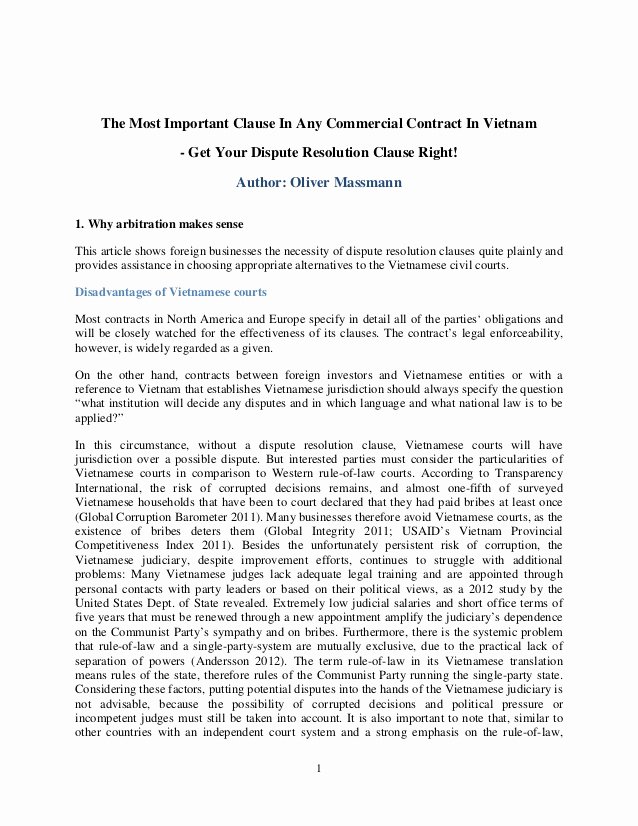 Employee Conflict Resolution Template Unique Vietnam the Most Important Clause In Any Mercial