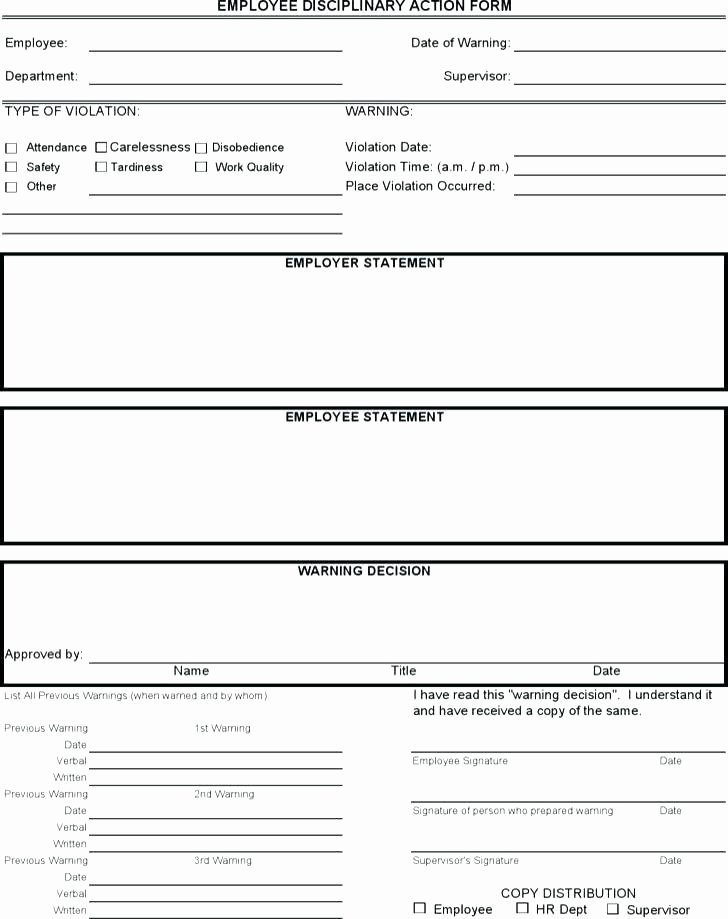 Employee Discipline form Template Beautiful Employee Written Warning form Discipline forms for