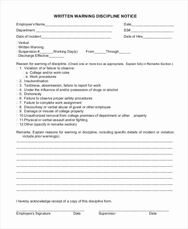 Employee Discipline form Template Lovely Employee Discipline form 6 Free Word Pdf Documents